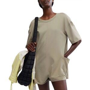 FP Movement‎ Free People Hot Shot Tee Romper Sage Stone Olive Green Large NWT